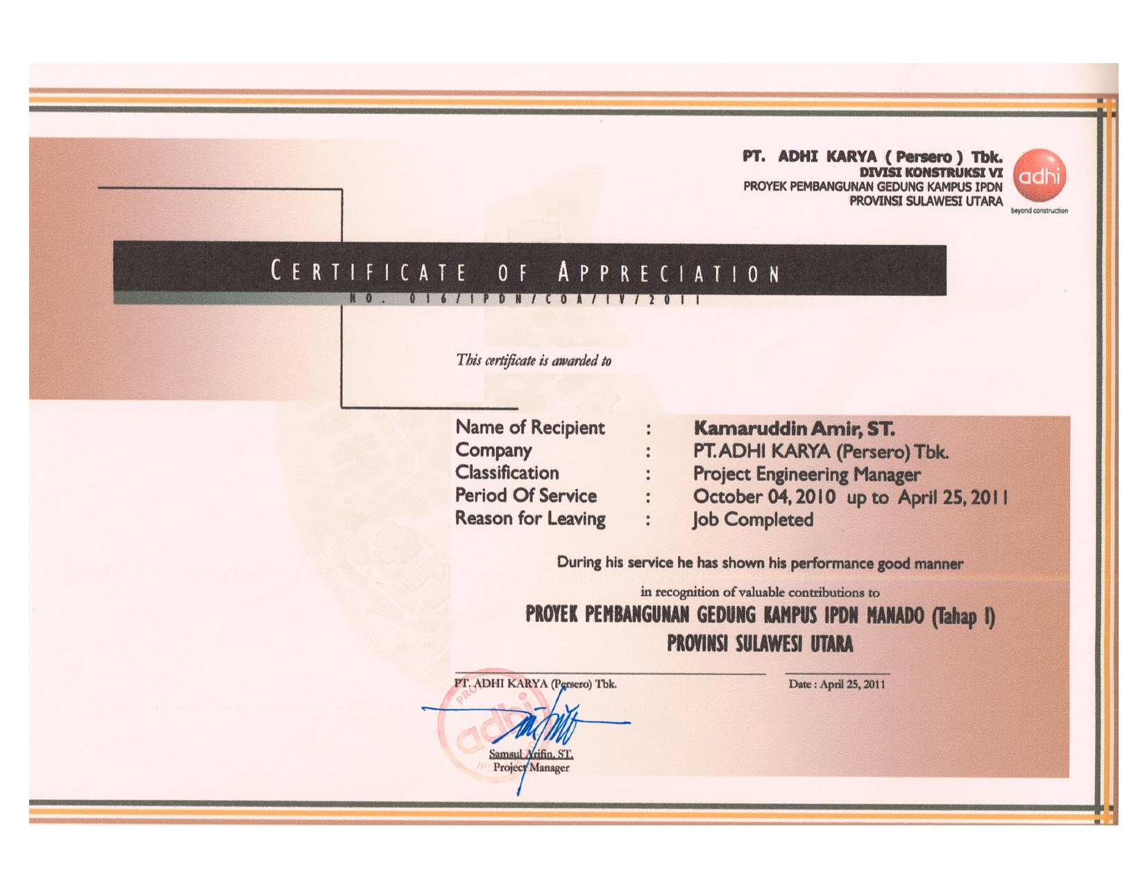 Keterangan Kerja PT. AK